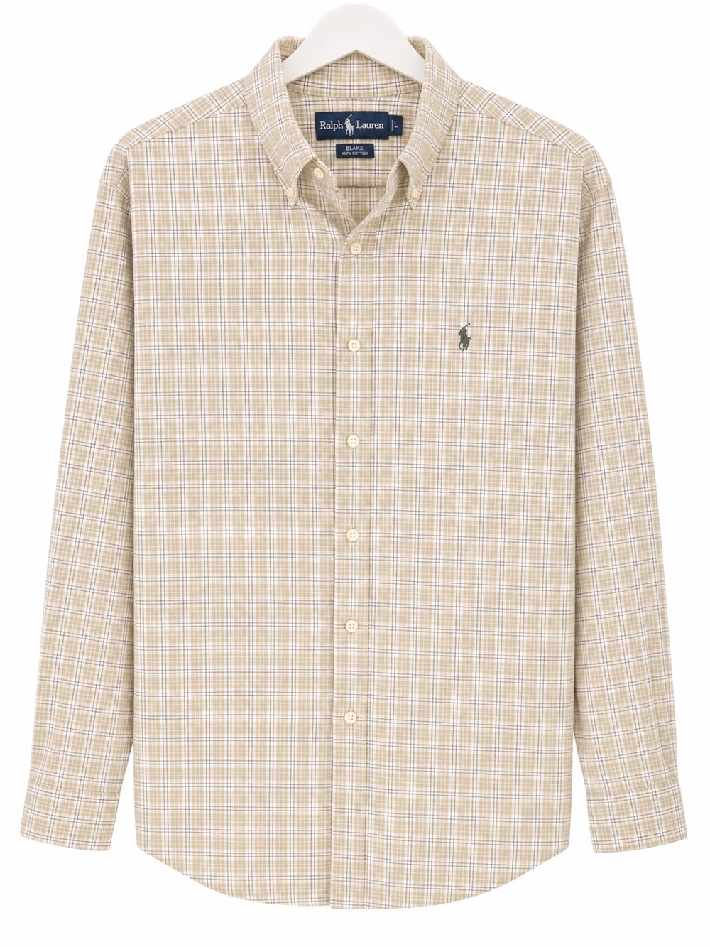 Ralph Lauren Tan Plaid Button-Down Cotton Shirt
